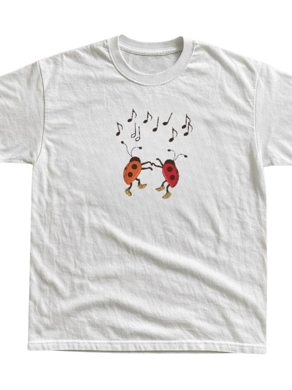 Gildan Dancing Ladybug Graphic Tee - White with Orange & Red